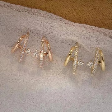 DAIIIBABYYY  -  New Double Asymmetric Earrings Set with Shiny Cubic Zirconia Stud Earrings Women's Fashion Elegant Jewellery Accessories